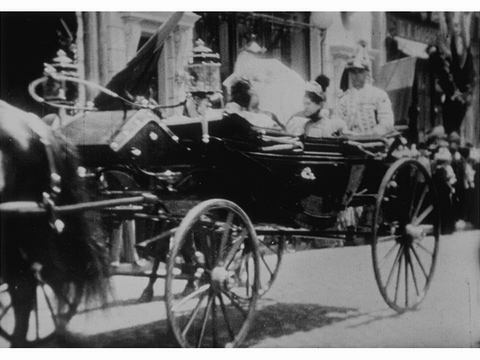 King Carol I and Queen Elisabeth of Romania in a carriage, from one of Paul Menu's 1897 films